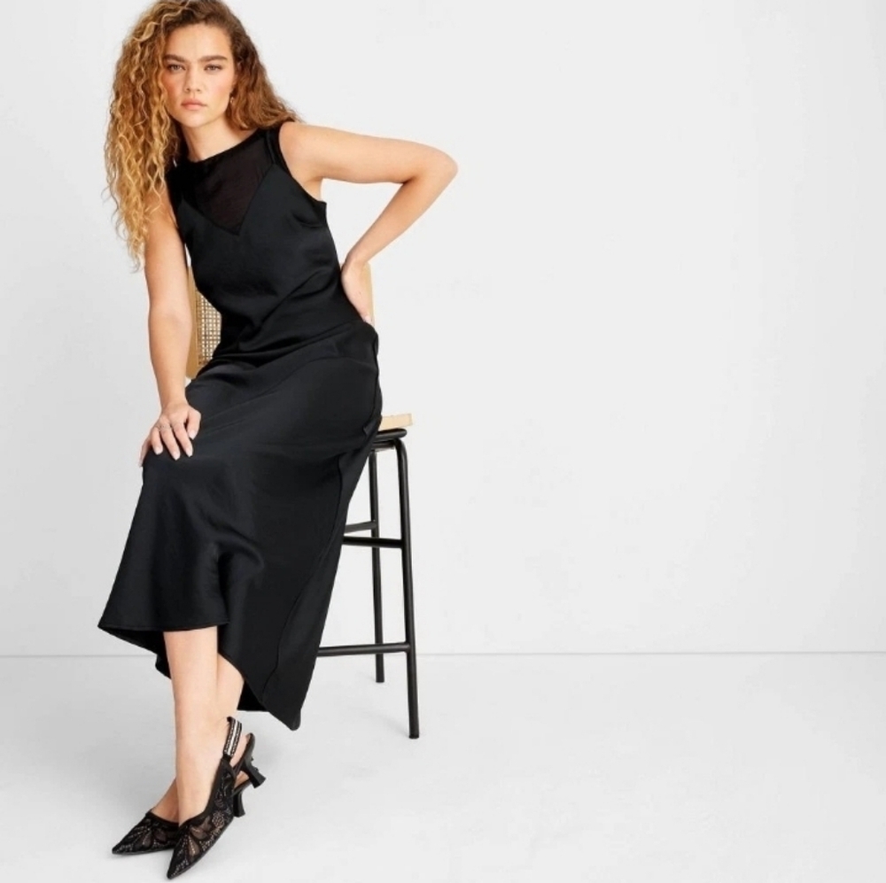 Future Collective Women's Sleeveless Mixed Media Ankle Slip Dress Black - Picture 3 of 9